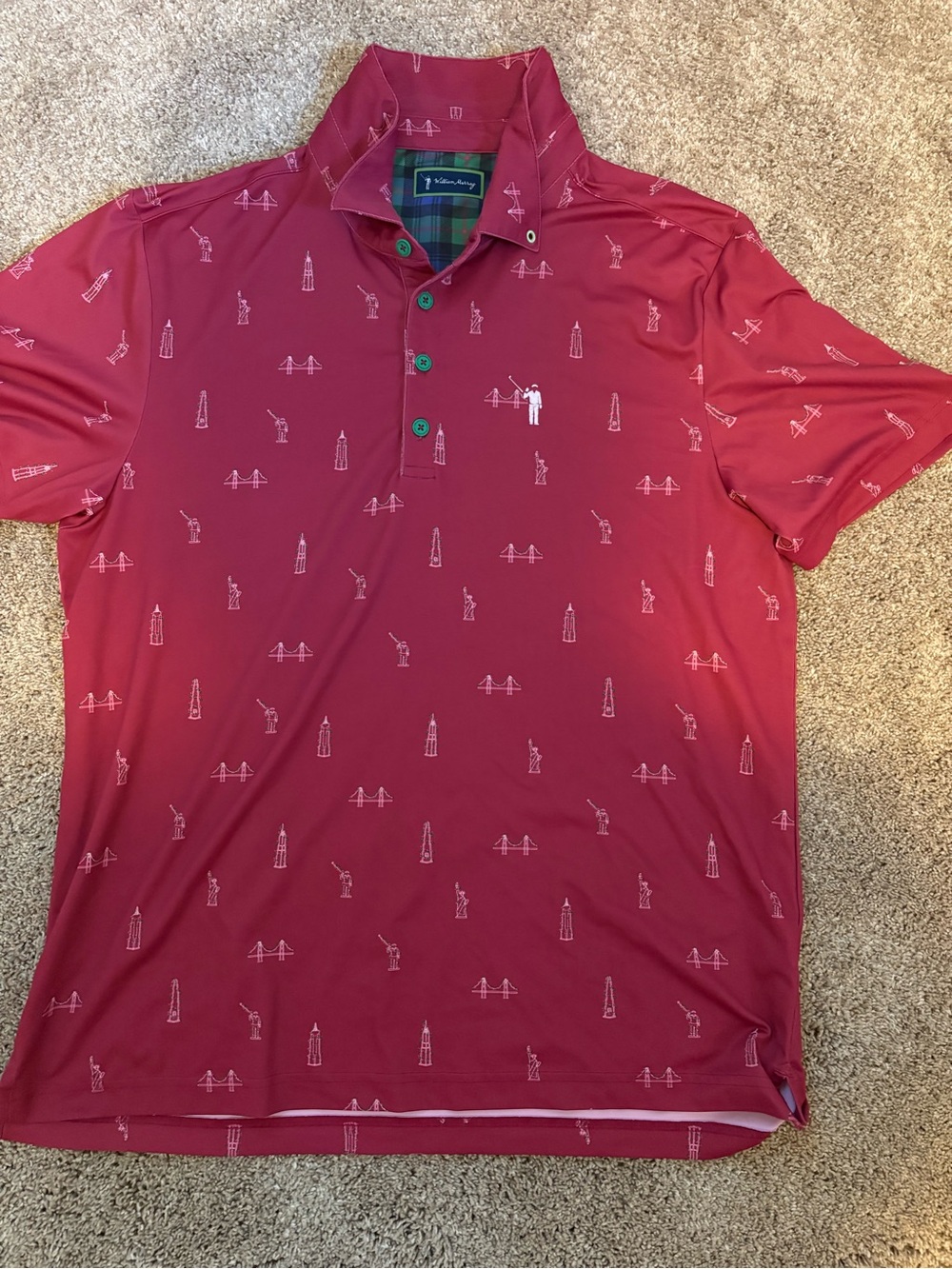 Men's Maroon Performance Polo Shirt with Pattern
